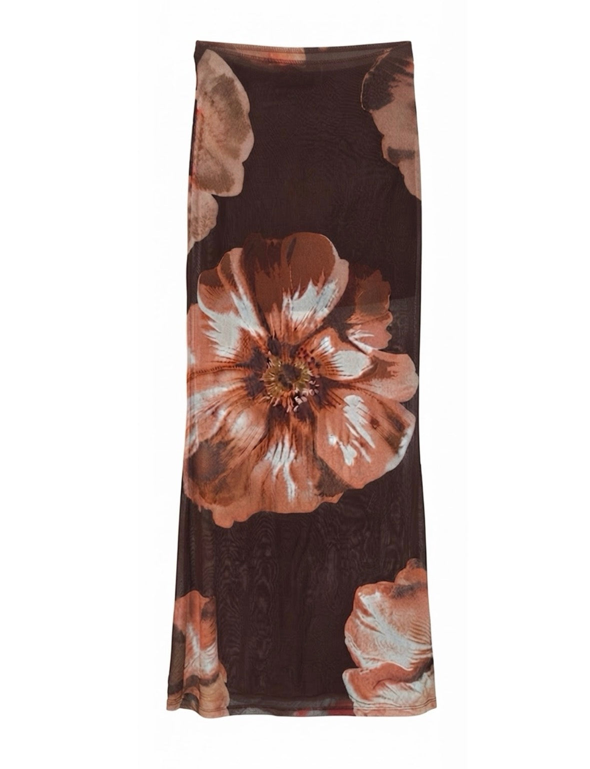 Long Floral Mesh Skirt
