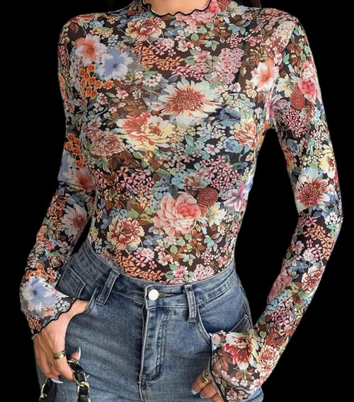 Floral Mesh Long Sleeve