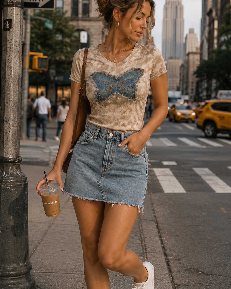 Retro American Denim Butterfly Top