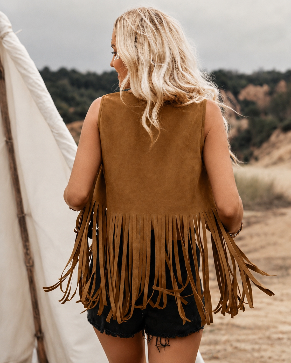 Fringe Vest Rust Brown