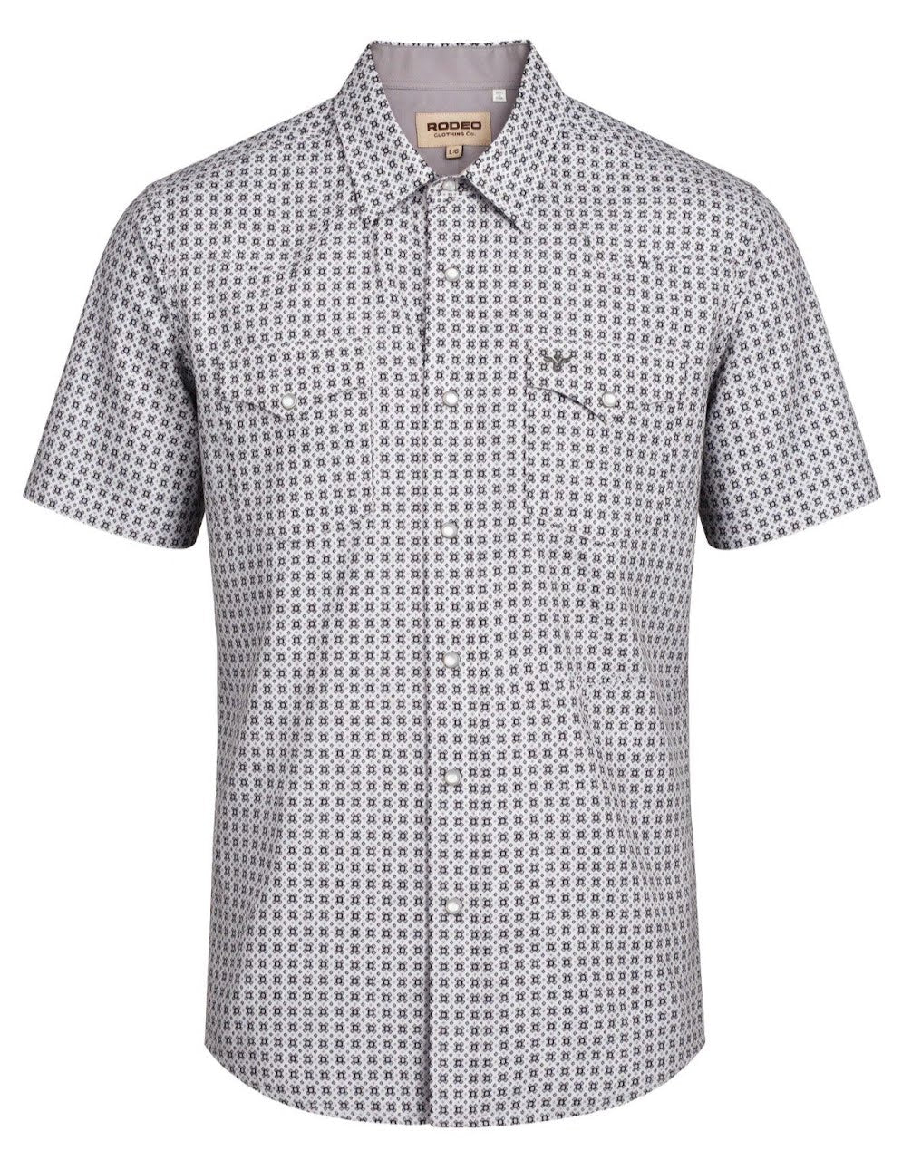 Geometric Diamond Pearl Snap SS Button Up Shirt