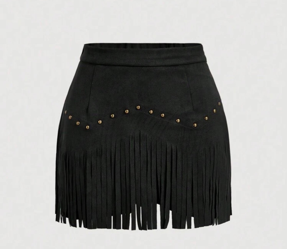 Fringe Black Suede Skirt