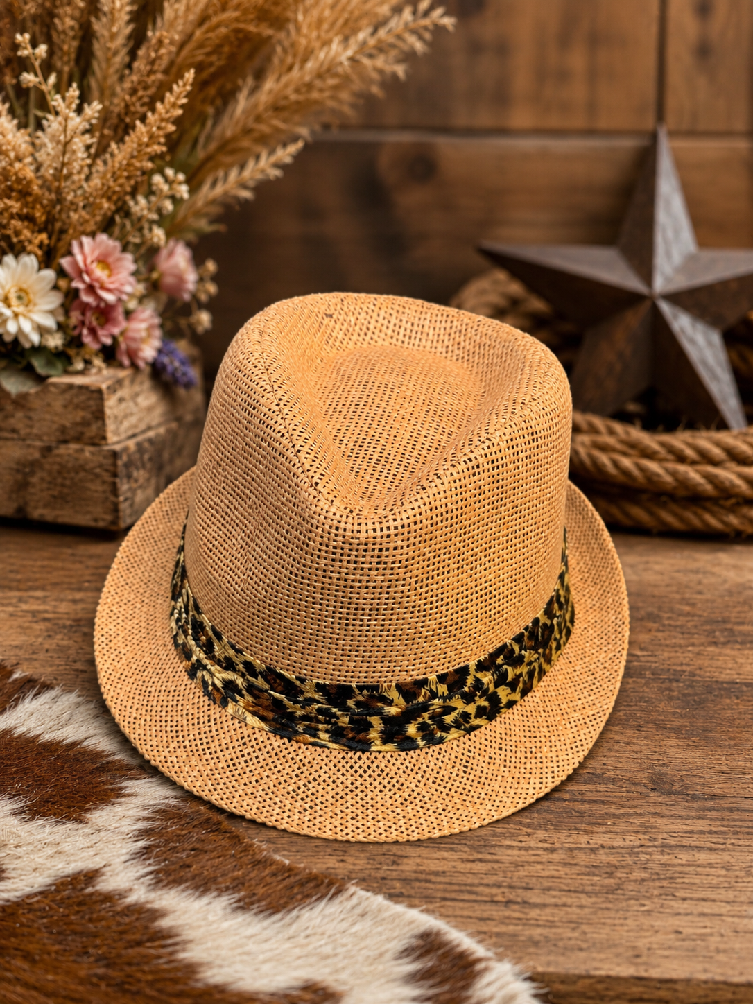 Brown & Leopard Fedora Hat
