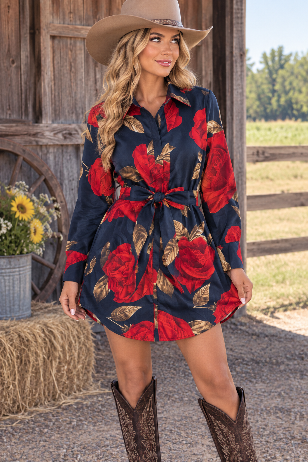 V Neck Rose Dress