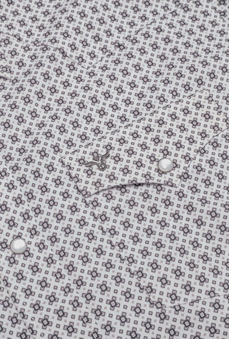 Geometric Diamond Pearl Snap SS Button Up Shirt