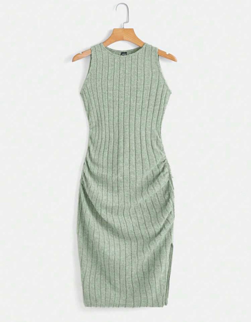 Ribbed Knit Split Thigh Dress Gray