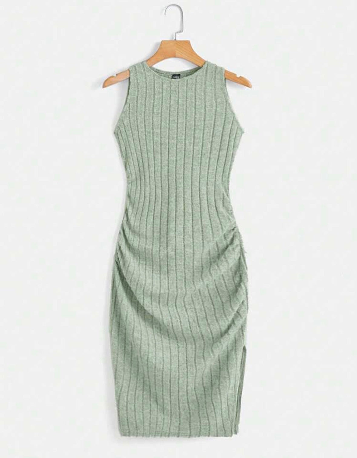 Ribbed Knit Split Thigh Dress Gray