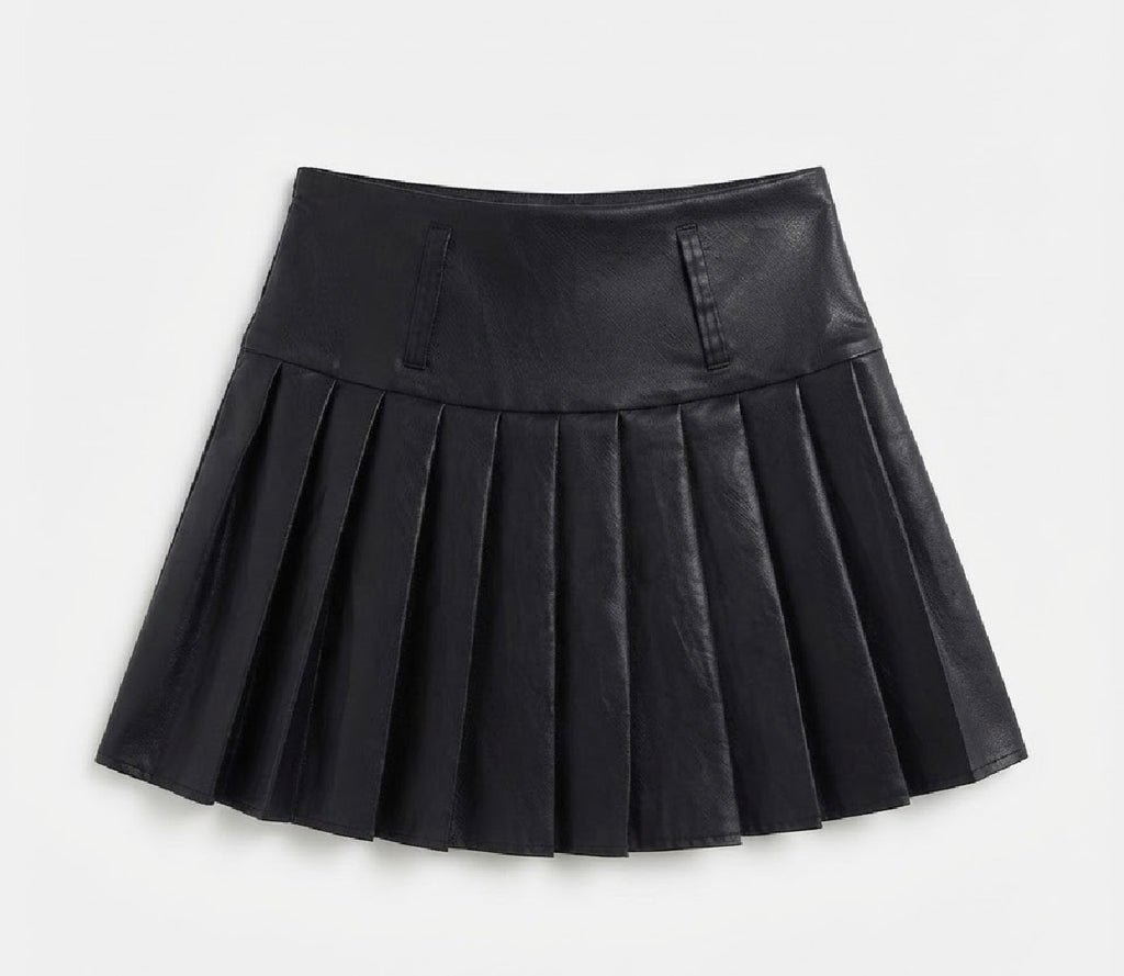 Pleated Pu Leather Mini Skirt