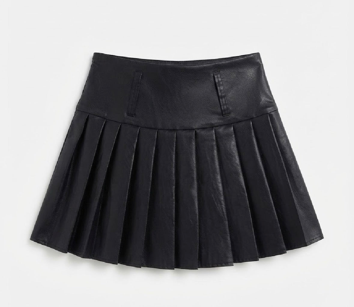 Pleated Pu Leather Mini Skirt