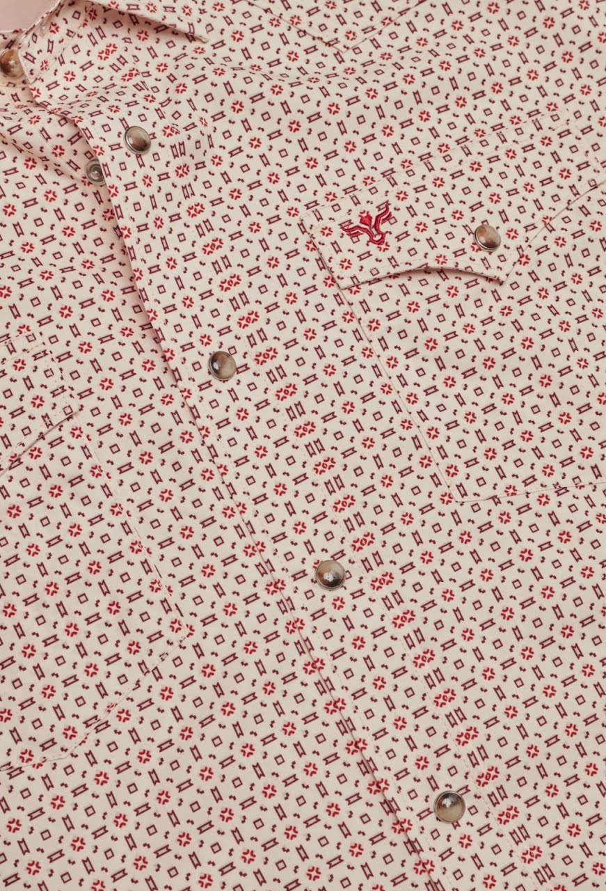 Geometric Pearl Snap SS Button Up Shirt